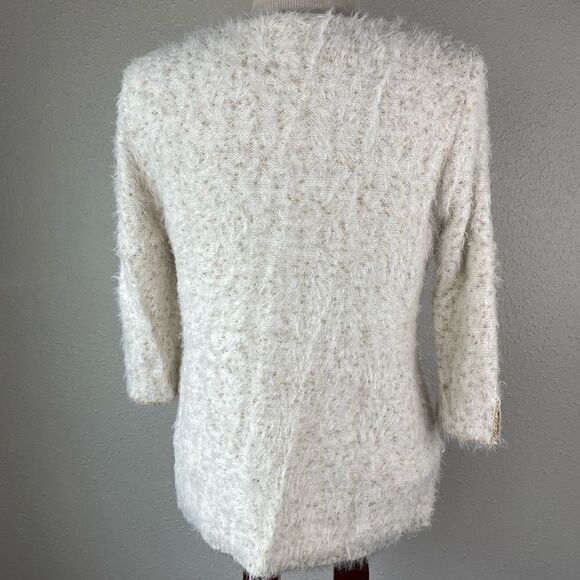 Chicos Fuzzy Gold Metallic Sweater Top Size 1P EUC - Picture 6 of 9